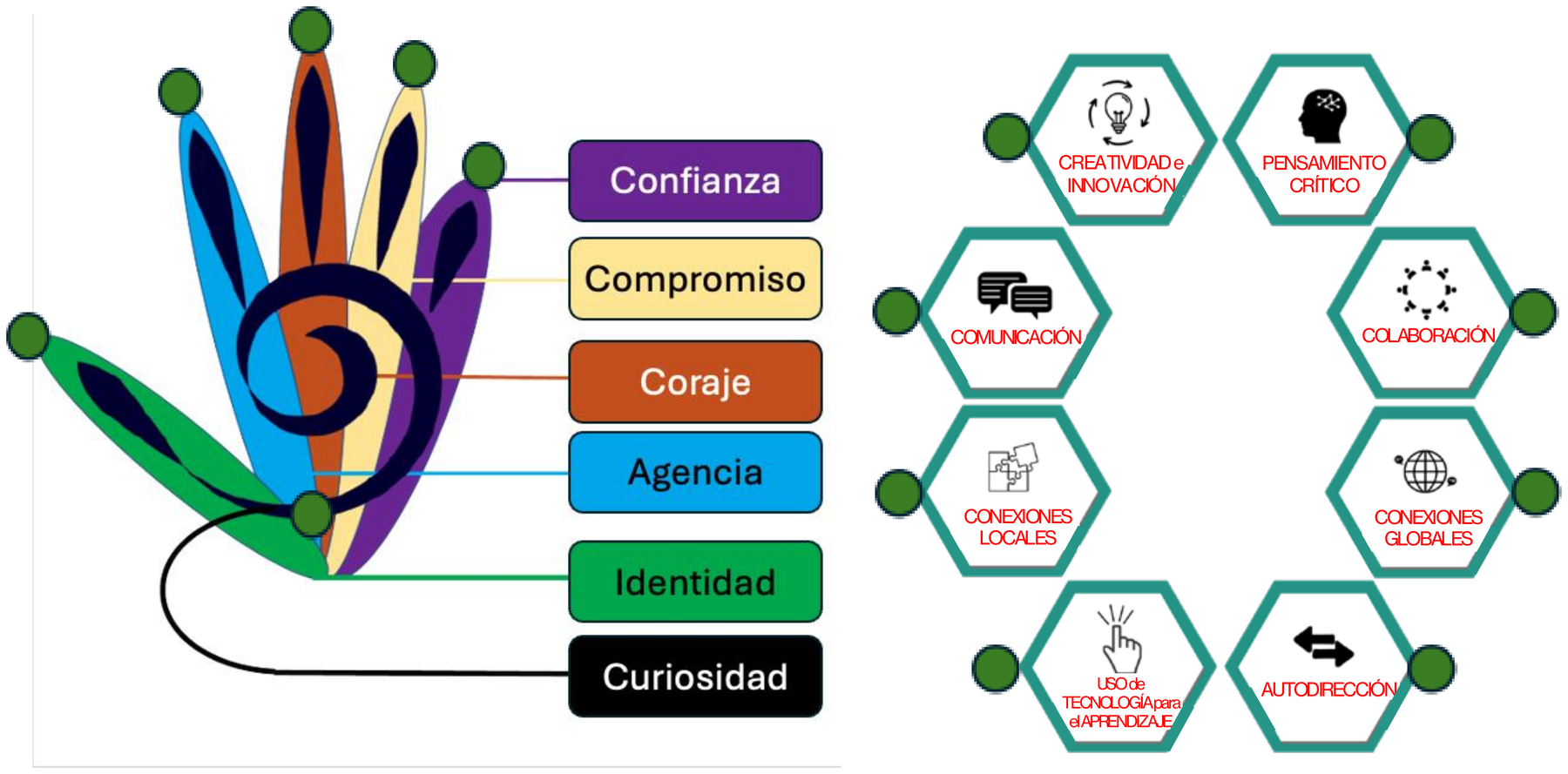 La Mano del Aprendizaje — seis elementos y las habilidades del siglo 21, en español